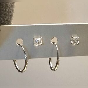 14K White Gold Endless Hoops & White Gold CZ Studs (Set Of 2)